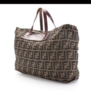 Fendi Tote Bag in Zucca Canvas with Leather Trim
